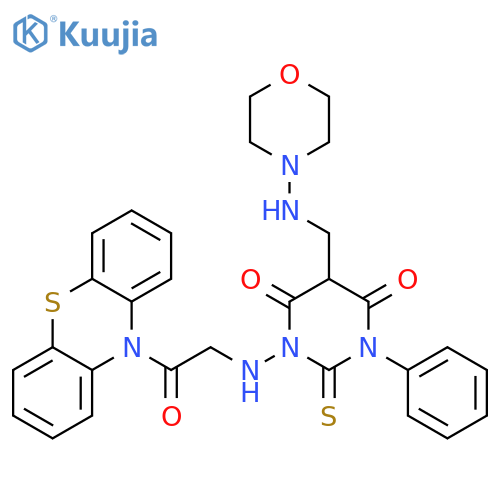 4,6(1H,5H)-Pyrimidinedione,dihydro-5-[(4-morpholinylamino)methyl]-1-[[2-oxo-2-(10H-phenothiazin-10-yl)ethyl]amino]-3-phenyl-2-thioxo- structure