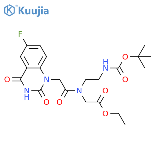 Glycine, N-[2-[[(1,1-dimethylethoxy)carbonyl]amino]ethyl]-N-[2-(6-fluoro-3,4-dihydro-2,4-dioxo-1(2H)-quinazolinyl)acetyl]-, ethyl ester structure