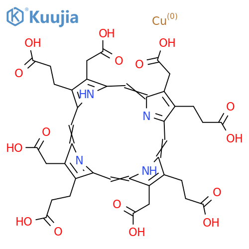Cuprate(8-),[3,8,13,17-tetrakis(carboxymethyl)-21H,23H-porphine-2,7,12,18-tetrapropanoato(10-)-kN21,kN22,kN23,kN24]-, octahydrogen, (SP-4-2)-(9CI) structure