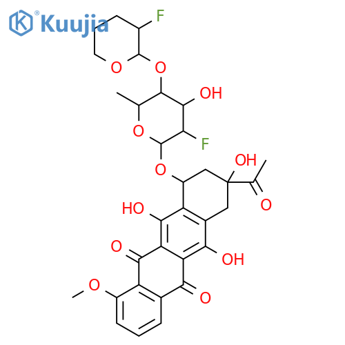 5,12-Naphthacenedione,8-acetyl-10-[[2,6-dideoxy-2-fluoro-4-O-(3-fluorotetrahydro-2H-pyran-2-yl)-a-L-talopyranosyl]oxy]-7,8,9,10-tetrahydro-6,8,11-trihydroxy-1-methoxy-,[2R-[2a(8S*,10S*),3b]]- (9CI) structure