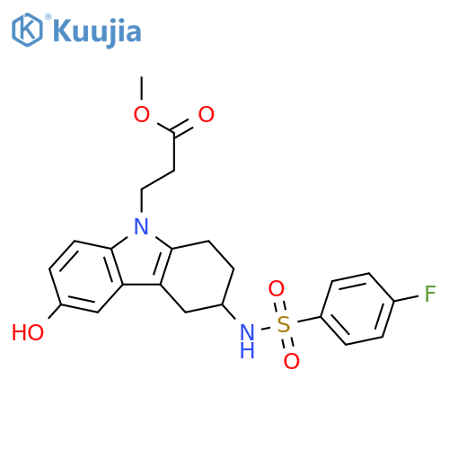 9H-Carbazole-9-propanoic acid, 3-[[(4-fluorophenyl)sulfonyl]amino]-1,2,3,4-tetrahydro-6-hydroxy-, methyl ester structure