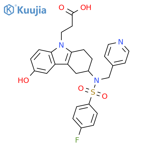9H-Carbazole-9-propanoic acid,3-[[(4-fluorophenyl)sulfonyl](4-pyridinylmethyl)amino]-1,2,3,4-tetrahydro-6-hydroxy- structure
