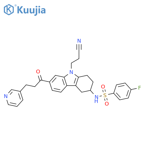 Benzenesulfonamide,N-[9-(2-cyanoethyl)-2,3,4,9-tetrahydro-7-[1-oxo-3-(3-pyridinyl)propyl]-1H-carbazol-3-yl]-4-fluoro- structure