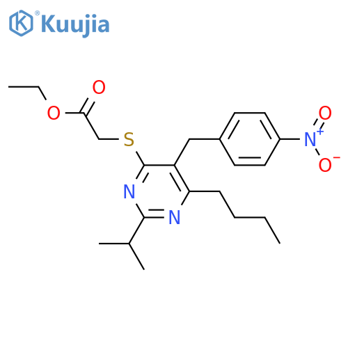 Acetic acid, 2-[[6-butyl-2-(1-methylethyl)-5-[(4-nitrophenyl)methyl]-4-pyrimidinyl]thio]-, ethyl ester structure
