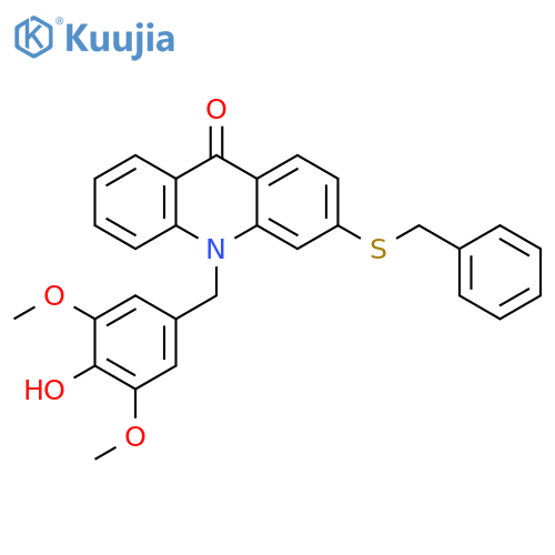 9(10H)-Acridinone,10-[(4-hydroxy-3,5-dimethoxyphenyl)methyl]-3-[(phenylmethyl)thio]- structure