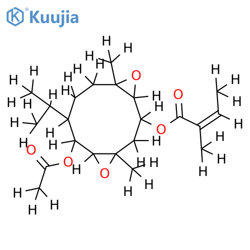 6beta-acetoxy-2beta-angeloyloxy-1alpha,10beta,4beta,5alpha-diepoxygermacrane structure