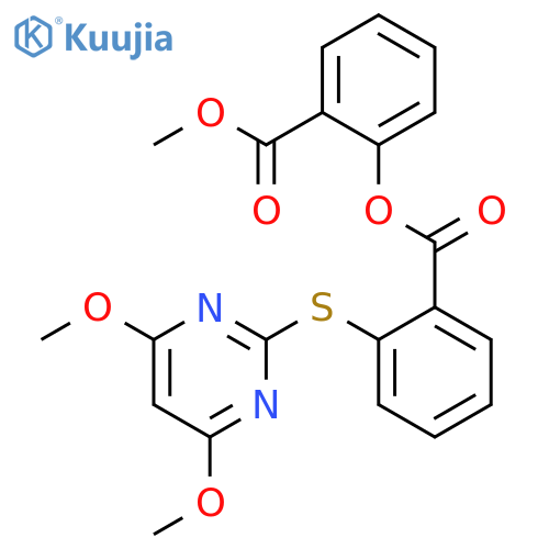 Benzoic acid, 2-[(4,6-dimethoxy-2-pyrimidinyl)thio]-, 2-(methoxycarbonyl)phenyl ester structure