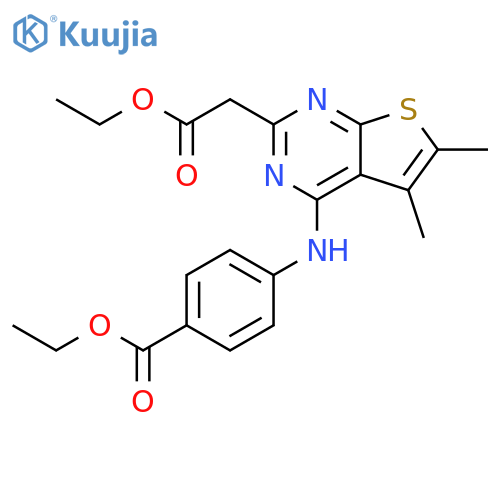 Thieno[2,3-d]pyrimidine-2-acetic acid, 4-[[4-(ethoxycarbonyl)phenyl]amino]-5,6-dimethyl-, ethyl ester structure