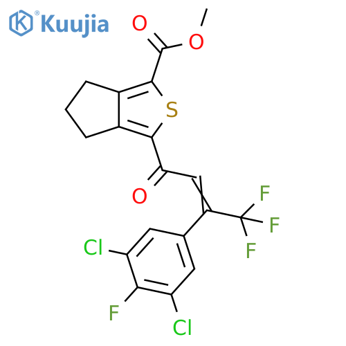 3-[3-(3,5-dichloro-4-fluoro-phenyl)-4,4,4-trifluoro-but-2-enoyl]-5,6-dihydro-4H-cyclopenta[c]thiophene-1-carboxylic acid methyl ester structure