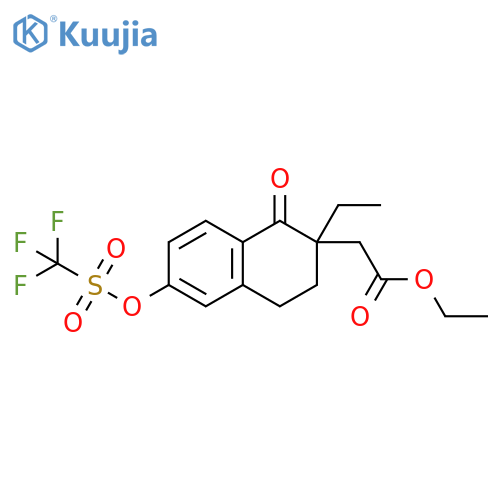 Ethyl 2-(2-ethyl-1-oxo-6-(((trifluoromethyl)sulfonyl)oxy)-1,2,3,4-tetrahydronaphthalen-2-yl)acetate structure