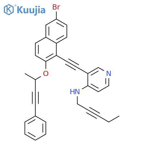 4-Pyridinamine, 3-[2-[6-bromo-2-[[(1S)-1-methyl-3-phenyl-2-propyn-1-yl]oxy]-1-naphthalenyl]ethynyl]-N-2-pentyn-1-yl- structure