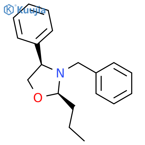 Oxazolidine, 4-phenyl-3-(phenylmethyl)-2-propyl-, (2R-cis)- structure