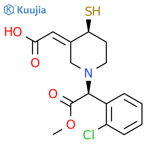 (E)-2-((S)-1-((S)-1-(2-Chlorophenyl)-2-methoxy-2-oxoethyl)-4-mercaptopiperidin-3-ylidene)acetic acid structure
