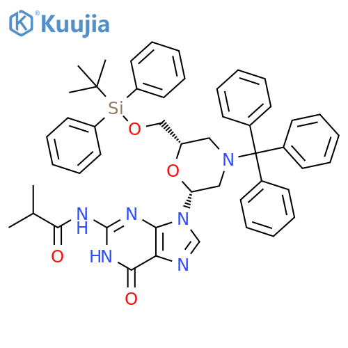 N-isobutyryl-7-O-(tert-butyldiphenylsilyl)-N-trityl morpholinoguanosine structure
