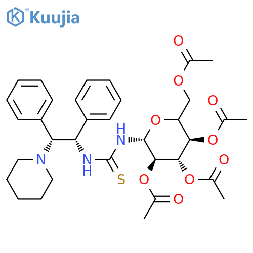 N-[(1S,2S)-1,2-Diphenyl-2-(1-piperidinyl)ethyl]-N'-(2,3,4,6-tetra-O-acetyl-beta-D-glucopyranosyl)thiourea structure