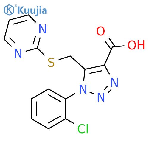 1-(2-Chloro-phenyl)-5-(pyrimidin-2-ylsulfanylmethyl)-1H-[1,2,3]triazole-4-carboxylic acid structure