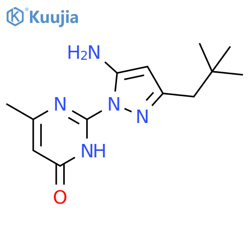2-[5-Amino-3-(2,2-dimethyl-propyl)-pyrazol-1-yl]-6-methyl-3H-pyrimidin-4-one structure