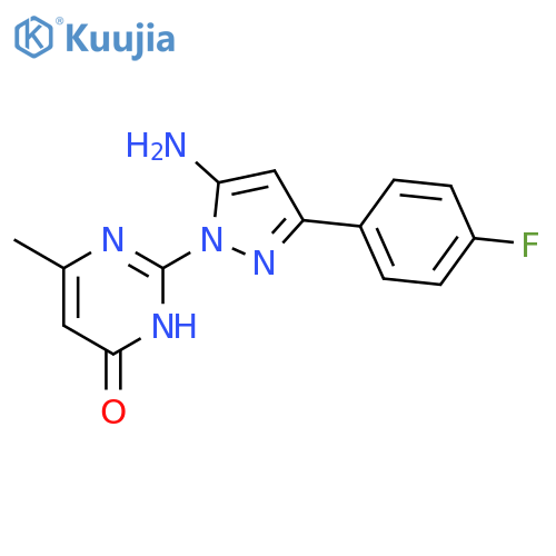 2-[5-Amino-3-(4-fluoro-phenyl)-pyrazol-1-yl]-6-methyl-3H-pyrimidin-4-one structure