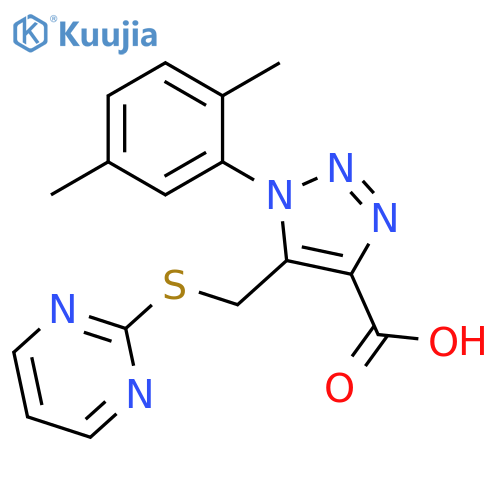 1-(2,5-Dimethyl-phenyl)-5-(pyrimidin-2-ylsulfanylmethyl)-1H-[1,2,3]triazole-4-carboxylic acid structure