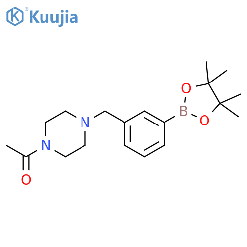 1-(4-{3-(4,4,5,5-tetramethyl-1,3,2-dioxaborolan-2-yl)phenylmethyl}piperazin-1-yl)ethan-1-one structure
