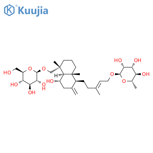 b-D-Glucopyranoside,[(1R,4aR,5S,8S,8aR)-5-[(3E)-5-[(6-deoxy-a-L-mannopyranosyl)oxy]-3-methyl-3-penten-1-yl]decahydro-8-hydroxy-1,4a-dimethyl-6-methylene-1-naphthalenyl]methyl structure