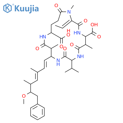 Cyclo[(3S)-3-methyl-D-b-aspartyl-L-valyl-(2S,3S,4E,6E,8S,9S)-3-amino-9-methoxy-2,6,8-trimethyl-10-phenyl-4,6-decadienoyl-D-g-glutamyl-(2Z)-2-(methylamino)-2-butenoyl] structure