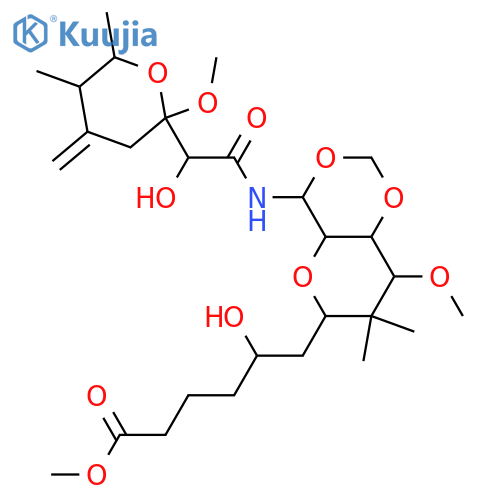 D-glycero-L-gulo-Dodeconic acid, 7,11-anhydro-2,3,4,6,8-pentadeoxy-12-C-[[(2S)-2-hydroxy-2-[(2R,5R,6R)-tetrahydro-2-methoxy-5,6-dimethyl-4-methylene-2H-pyran-2-yl]acetyl]amino]-8,8-dimethyl-9-O-methyl-10,12-O-(methylene)-, methyl ester, (12S)- structure
