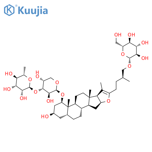 (5beta,25S)-26-O-beta-D-glucopyranosyl-furost-20(22)-ene-1beta,3beta,26-triol 1-O-beta-D-arabinopyranoside 3-O-alpha-L-rhamnopyranoside structure