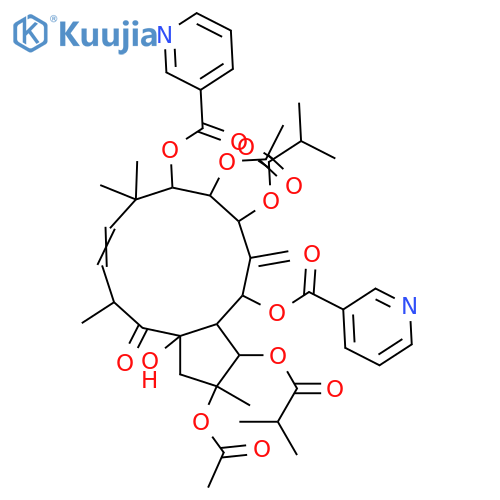 2,3,5,7,8,9,15-Heptahydroxy-6(17),11-jatrophadien-14-one; (2α,3β,5α,7β,8α,9α,11E,13α,15β)-form, 5,9-Bis-O-(3-pyridinecarbonyl), 3,7-bis-O-(2-methylpropanoyl), 2,8-di-Ac structure