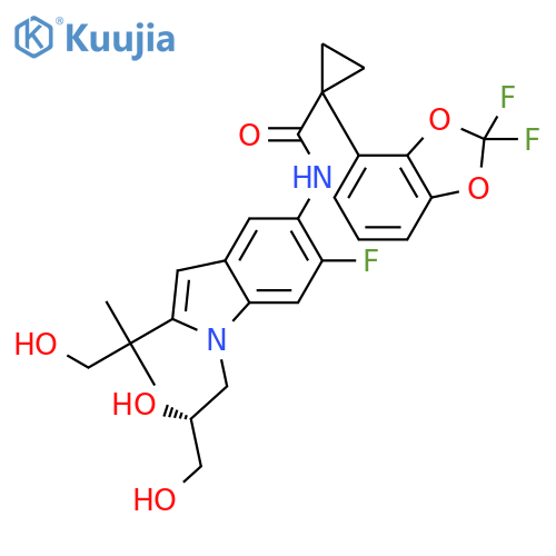 (R)-1-(2,2-Difluorobenzo[d][1,3]dioxol-4-yl)-N-(1-(2,3-dihydroxypropyl)-6-fluoro-2-(1-hydroxy-2-methylpropan-2-yl)-1H-indol-5-yl)cyclopropanecarboxamide structure