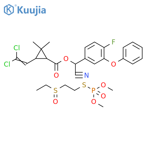 Cyclopropanecarboxylic acid, 3-(2,2-dichloroethenyl)-2,2-dimethyl-, cyano(4-fluoro-3-phenoxyphenyl)methyl ester, mixt. with S-[2-(ethylsulfinyl)ethyl] O,O-dimethyl phosphorothioate structure