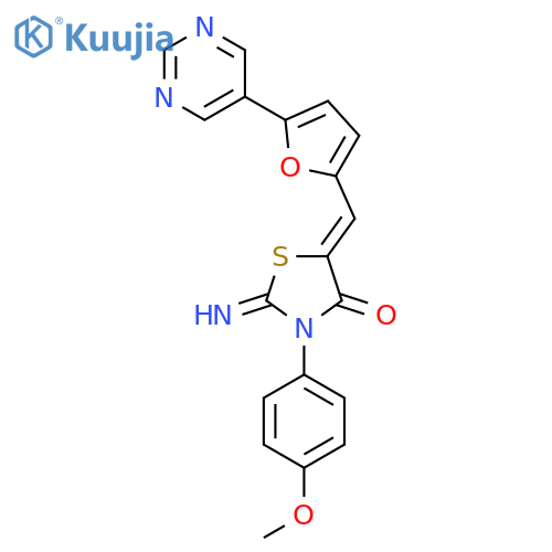 (Z)-2-Imino-3-(4-methoxyphenyl)-5-((5-(pyrimidin-5-yl)furan-2-yl)methylene)thiazolidin-4-one structure