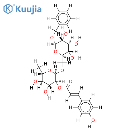 benzyl-2-O-trans-p-coumaroyl-alpha-L-rhamnopyranosyl-(1?6)-?-D-glucopyranoside structure