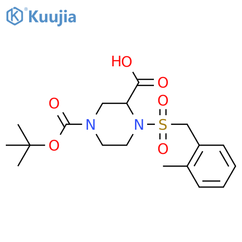 4-(Tert-butoxycarbonyl)-1-((2-methylbenzyl)sulfonyl)piperazine-2-carboxylic acid structure