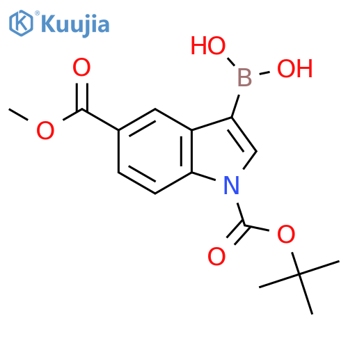 {1-(tert-butoxy)carbonyl-5-(methoxycarbonyl)-1H-indol-3-yl}boronic acid structure