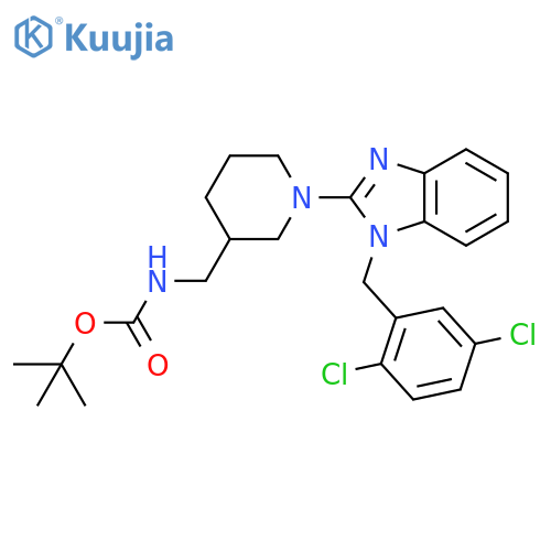 Tert-butyl ((1-(1-(2,5-dichlorobenzyl)-1H-benzo[d]imidazol-2-yl)piperidin-3-yl)methyl)carbamate structure
