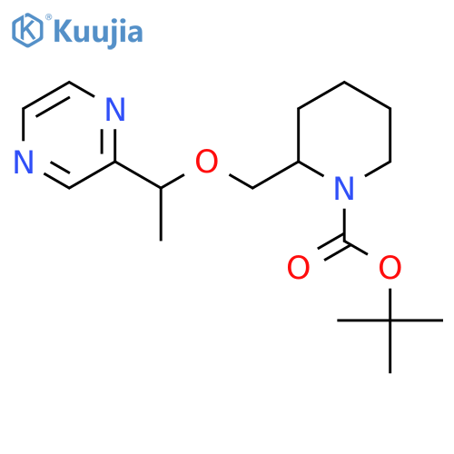 Tert-Butyl 2-((1-(pyrazin-2-yl)ethoxy)methyl)piperidine-1-carboxylate structure
