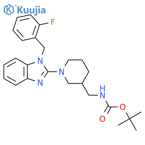 Tert-butyl ((1-(1-(2-fluorobenzyl)-1H-benzo[d]imidazol-2-yl)piperidin-3-yl)methyl)carbamate structure