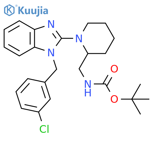 Tert-butyl ((1-(1-(3-chlorobenzyl)-1H-benzo[d]imidazol-2-yl)piperidin-2-yl)methyl)carbamate structure