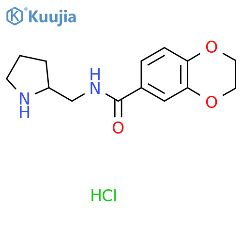 N-(Pyrrolidin-2-ylmethyl)-2,3-dihydro-1,4-benzodioxine-6-carboxamide;hydrochloride structure