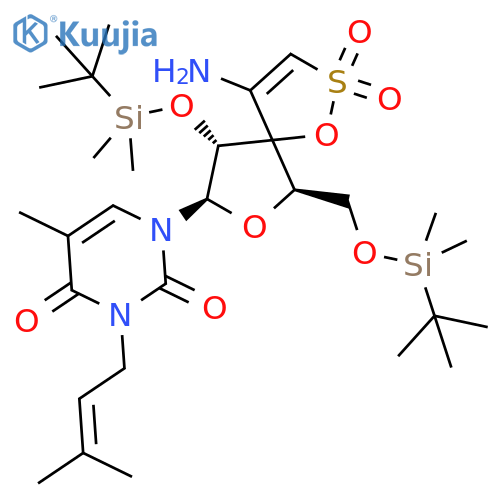 2,4(1H,3H)-Pyrimidinedione,1-[(5R,6R,8R,9R)-4-amino-9-[[(1,1-dimethylethyl)dimethylsilyl]oxy]-6-[[[(1,1-dimethylethyl)dimethylsilyl]oxy]methyl]-2,2-dioxido-1,7-dioxa-2-thiaspiro[4.4]non-3-en-8-yl]-5-methyl-3-(3-methyl-2-buten-1-yl)- structure
