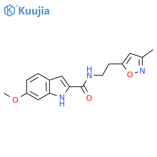 6-methoxy-N-[2-(3-methyl-1,2-oxazol-5-yl)ethyl]-1H-indole-2-carboxamide structure