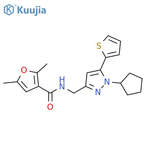 N-{[1-cyclopentyl-5-(thiophen-2-yl)-1H-pyrazol-3-yl]methyl}-2,5-dimethylfuran-3-carboxamide structure