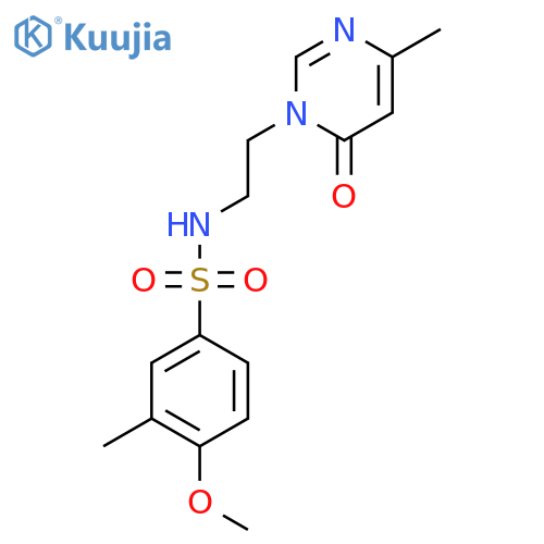 4-methoxy-3-methyl-N-2-(4-methyl-6-oxo-1,6-dihydropyrimidin-1-yl)ethylbenzene-1-sulfonamide structure