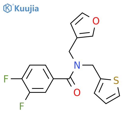 3,4-difluoro-N-(furan-3-yl)methyl-N-(thiophen-2-yl)methylbenzamide structure