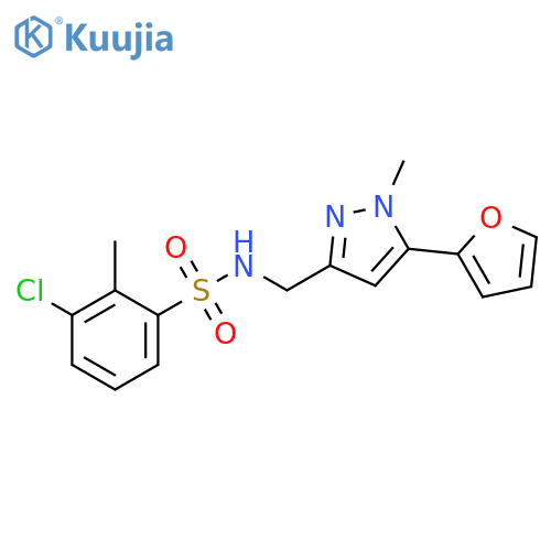 3-chloro-N-{[5-(furan-2-yl)-1-methyl-1H-pyrazol-3-yl]methyl}-2-methylbenzene-1-sulfonamide structure