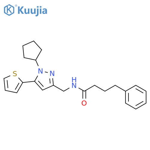 N-{[1-cyclopentyl-5-(thiophen-2-yl)-1H-pyrazol-3-yl]methyl}-4-phenylbutanamide structure
