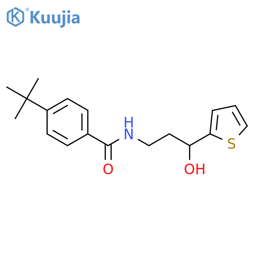 4-tert-butyl-N-3-hydroxy-3-(thiophen-2-yl)propylbenzamide structure