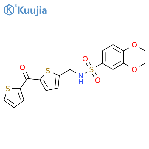 N-{[5-(thiophene-2-carbonyl)thiophen-2-yl]methyl}-2,3-dihydro-1,4-benzodioxine-6-sulfonamide structure
