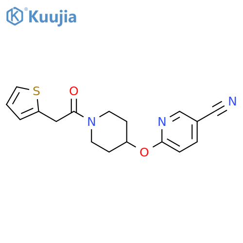 6-({1-[2-(thiophen-2-yl)acetyl]piperidin-4-yl}oxy)pyridine-3-carbonitrile structure